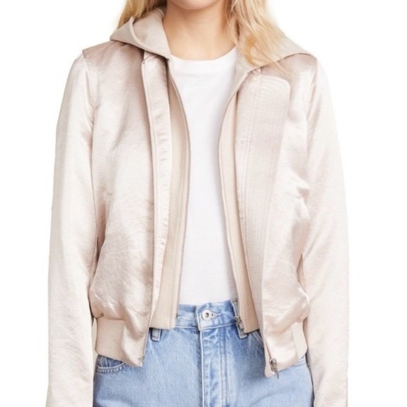 A.L.C. Jackets & Blazers - A.L.C. Champagne‎ Pink Edison Satin Cotton Hooded Bomber Jacket Women's Size S